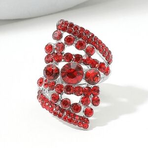 Red Crystal Cluster Bubble Stone Statement Ring Stretch Rhinestone